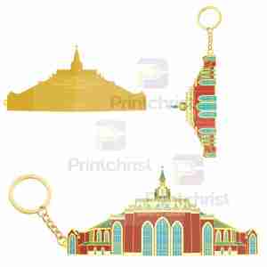 Evangel Cathedral Building Keychain - gold plated custom church keychain