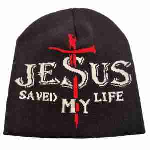 Jesus Saved My Life Beanie - side view Christian testimony beanie hat