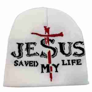 Jesus Saved My Life Beanie - detail view faith beanie gift by PrintChrist