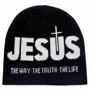 JESUS Knit Pullover Hat - blue color Christian beanie hat