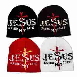 Jesus Saved My Life Beanie - bold Christian faith declaration knit hat