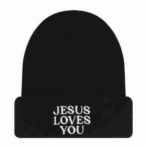 JESUS LOVES YOU Beanie - bold Christian faith unisex cuffed beanie