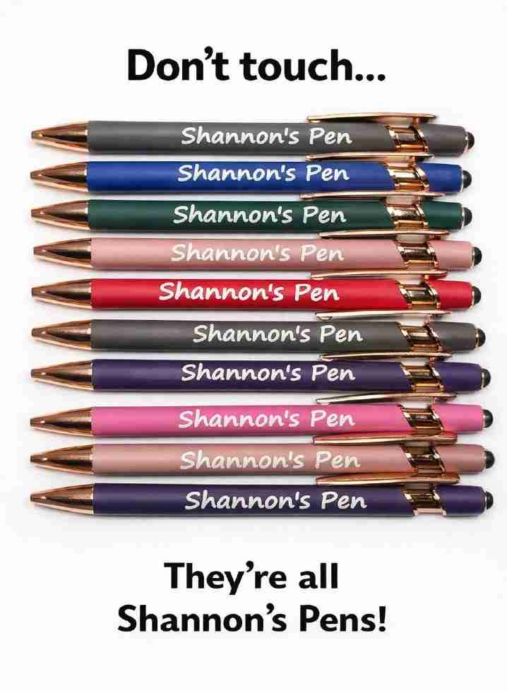 Shannon's Signature Stylus Pen in assorted matte colors, personalized with a name