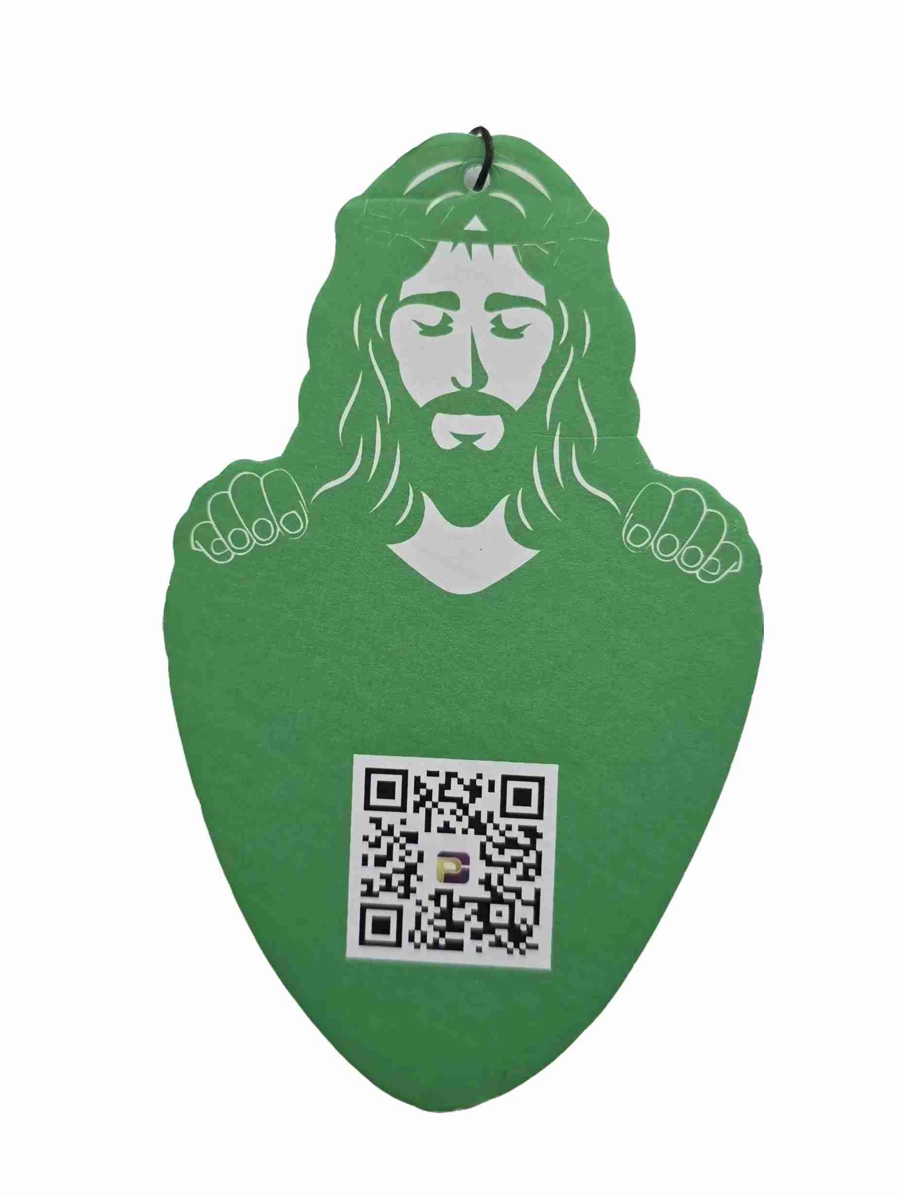 white_background_air_freshner_green_2 – Copy ChristScent Car Air Freshener - hanging Jesus placard faith car freshener