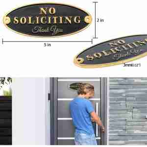 No Soliciting Sign - side view premium zinc alloy metal door sign