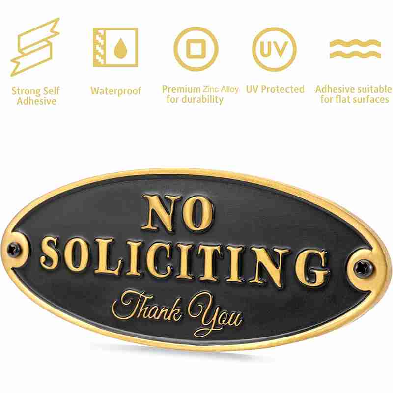 Printchrist_no_soliciting_sign_5 – Copy No Soliciting Sign - close-up premium black gold metal door sign