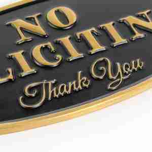 No Soliciting Sign - size comparison zinc alloy home office door plate
