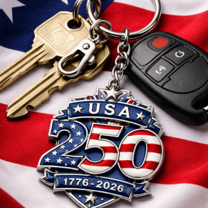 Metal Keychain with USA 250 Enamel Detail