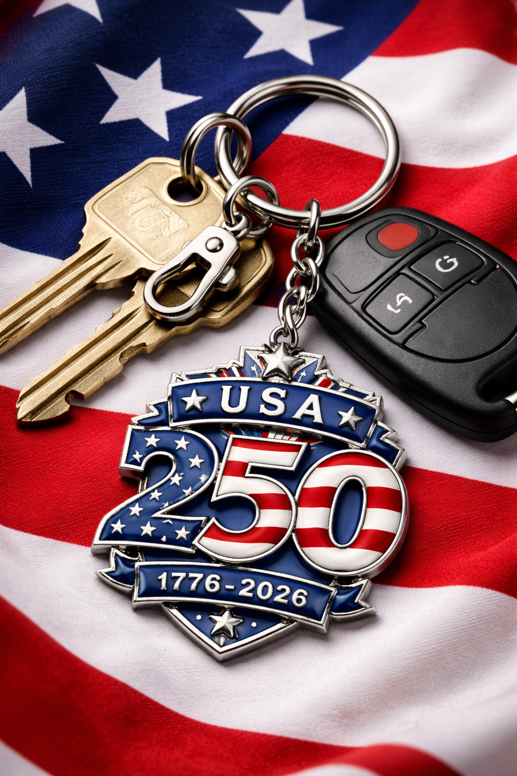 usa250_keyrings_3 Metal Keychain with USA 250 Enamel Detail