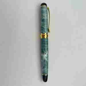 Luxury Teal Marbled Rollerball Pen with Gold Accents